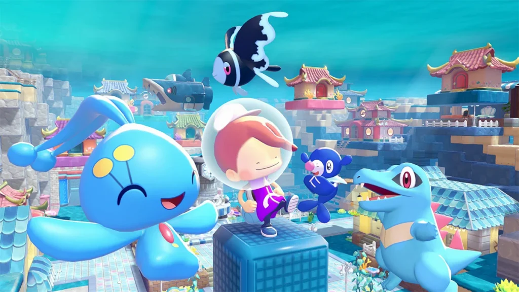 Manaphy dans la ville sous-marine Fonds-Bulleux de Pokémon Pokopia
